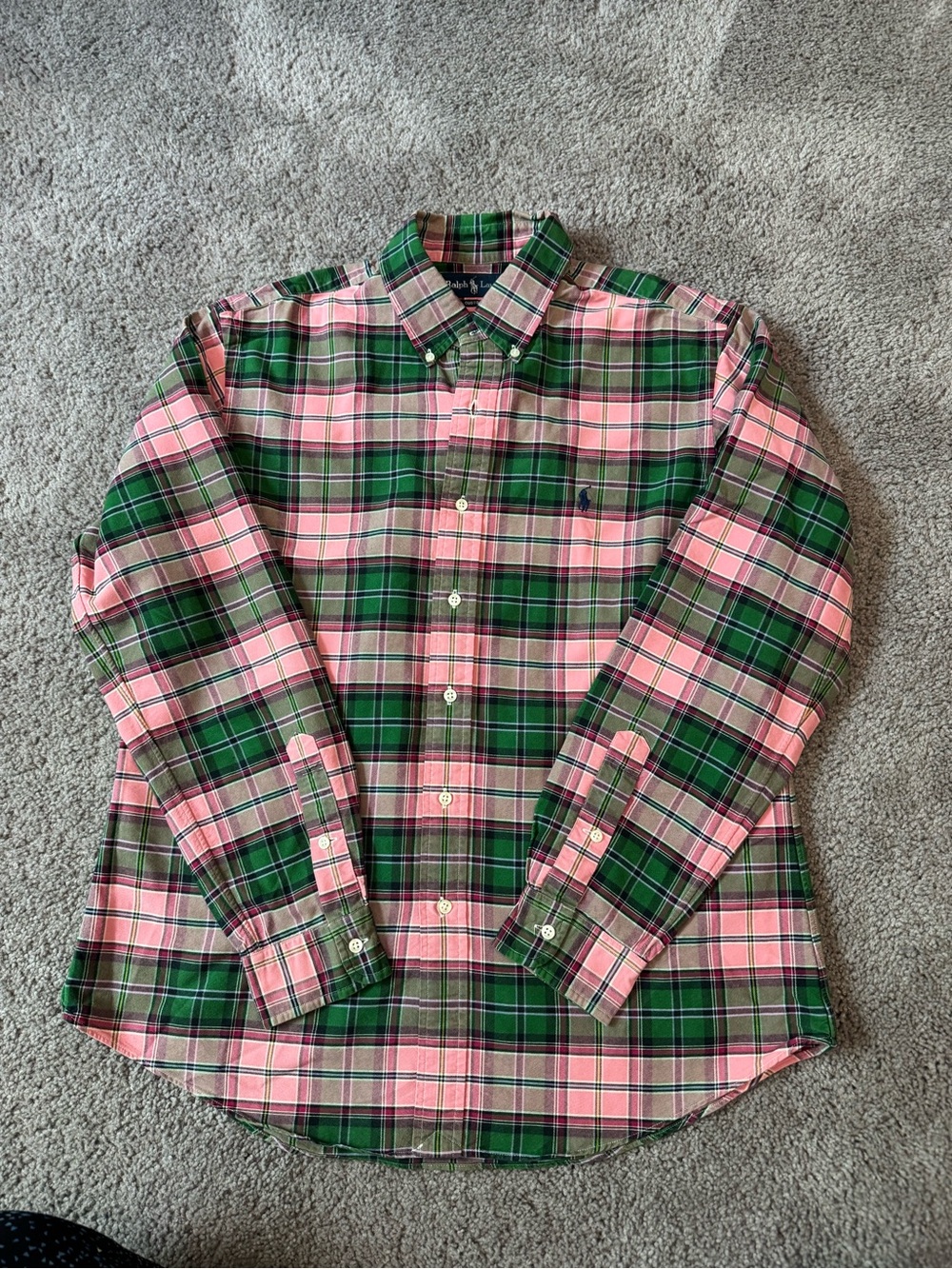 Vintage Polo by Ralph Lauren Pink & Green Plaid Button-Down Shirt - Size L